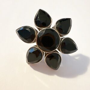 Onyx and Sterling Silver Flower Ring